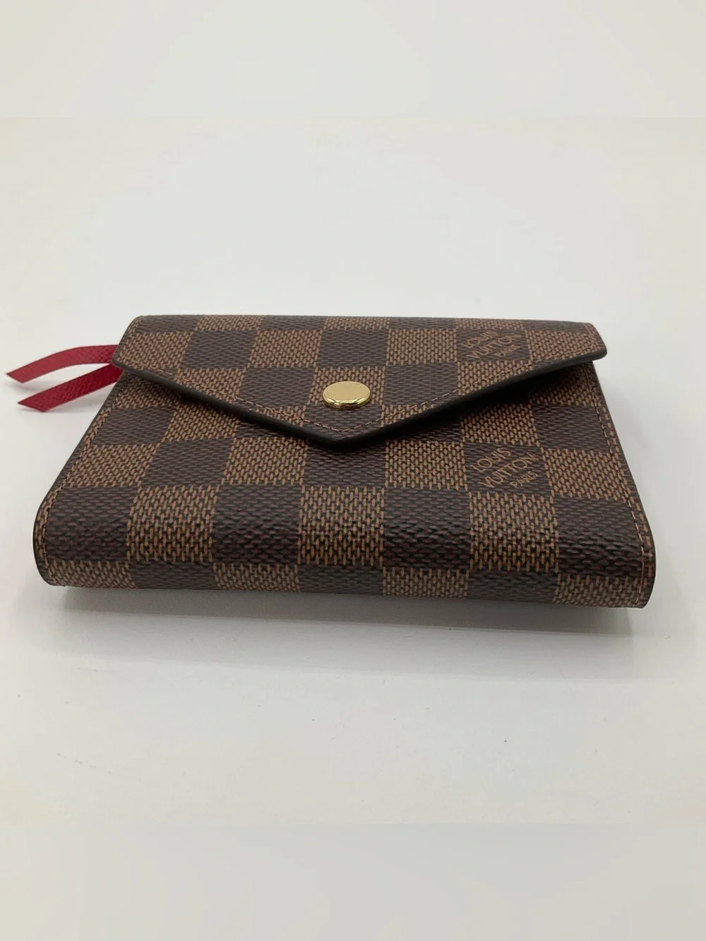 NWT Louis Vuitton Victorine Trifold Wallet Damier Ebene Rouge Interior N41659